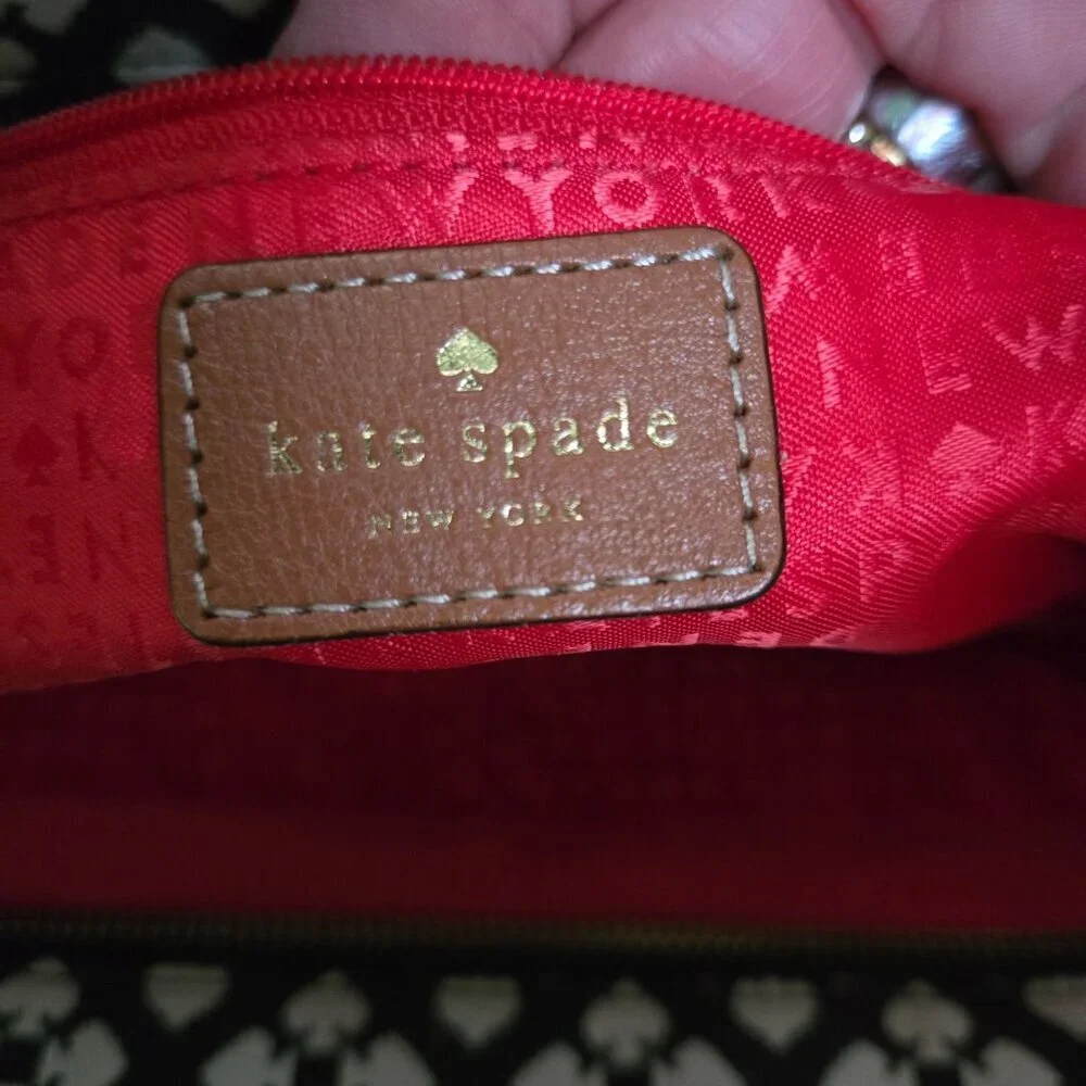 Kate Spade Logo Canvas Leather Shoulder Hobo Bucket Designer Bag Zip Closure